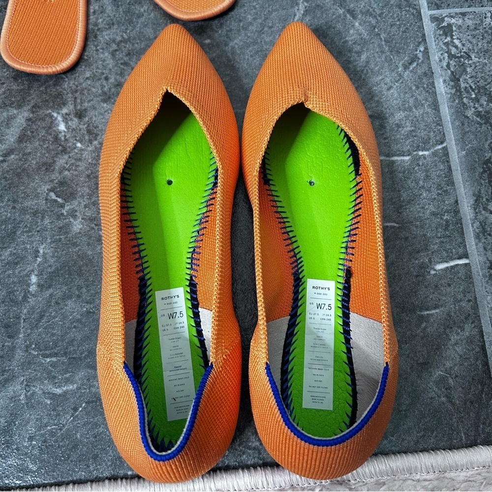 Rothy's Vibrant Tangerine Orange Ballet Flats Tortoiseshell Bottom Size 7.5 - Picture 8 of 13